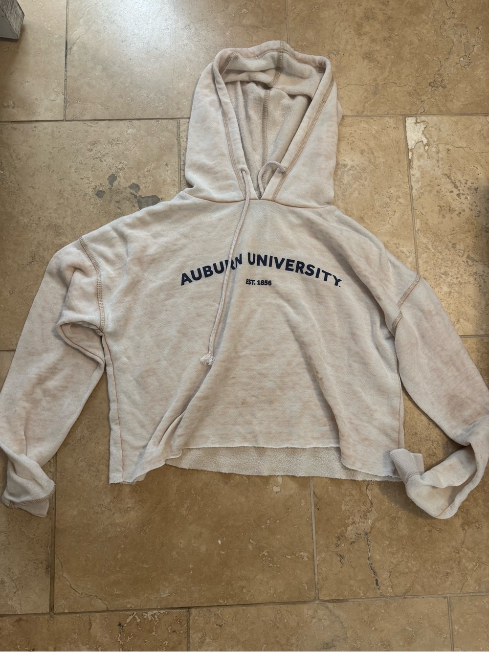 Auburn University Cream Cropped Hoodie with Script Logo